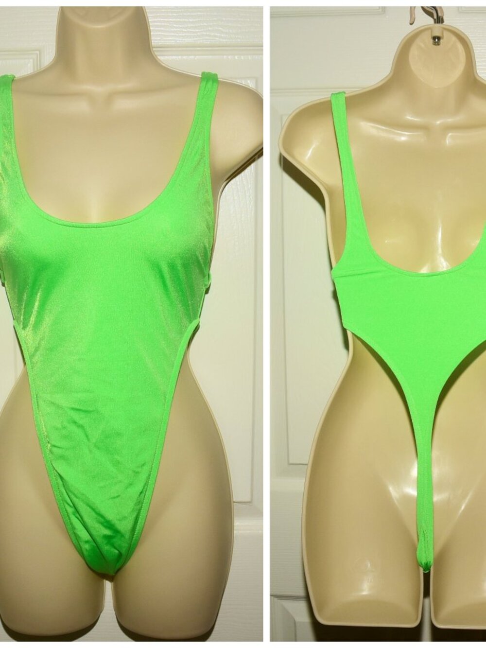 Vintage 80's RARE Jimmy' Z Neon Green Sexy 1-Piece THONG Swimsuit XXS USA Made